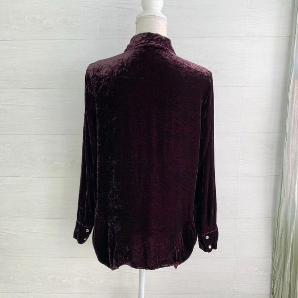 Sundance - Dark Burgundy button front crushed velvet top, PL - Picture 5 of 6